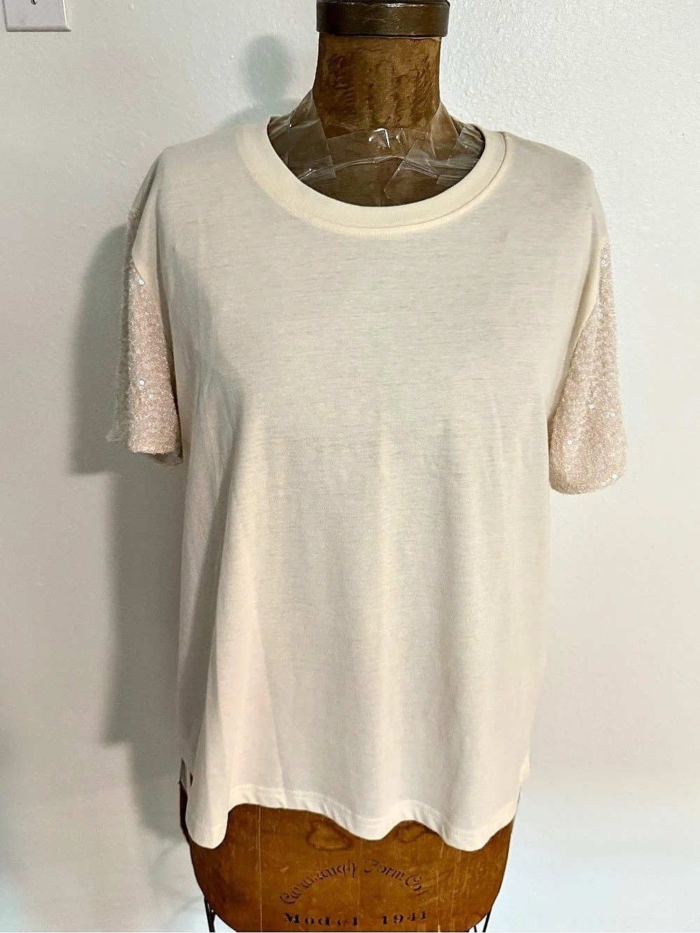 Rebecca Minkoff Sequin Sleeve Tee in White Size Medium NWT